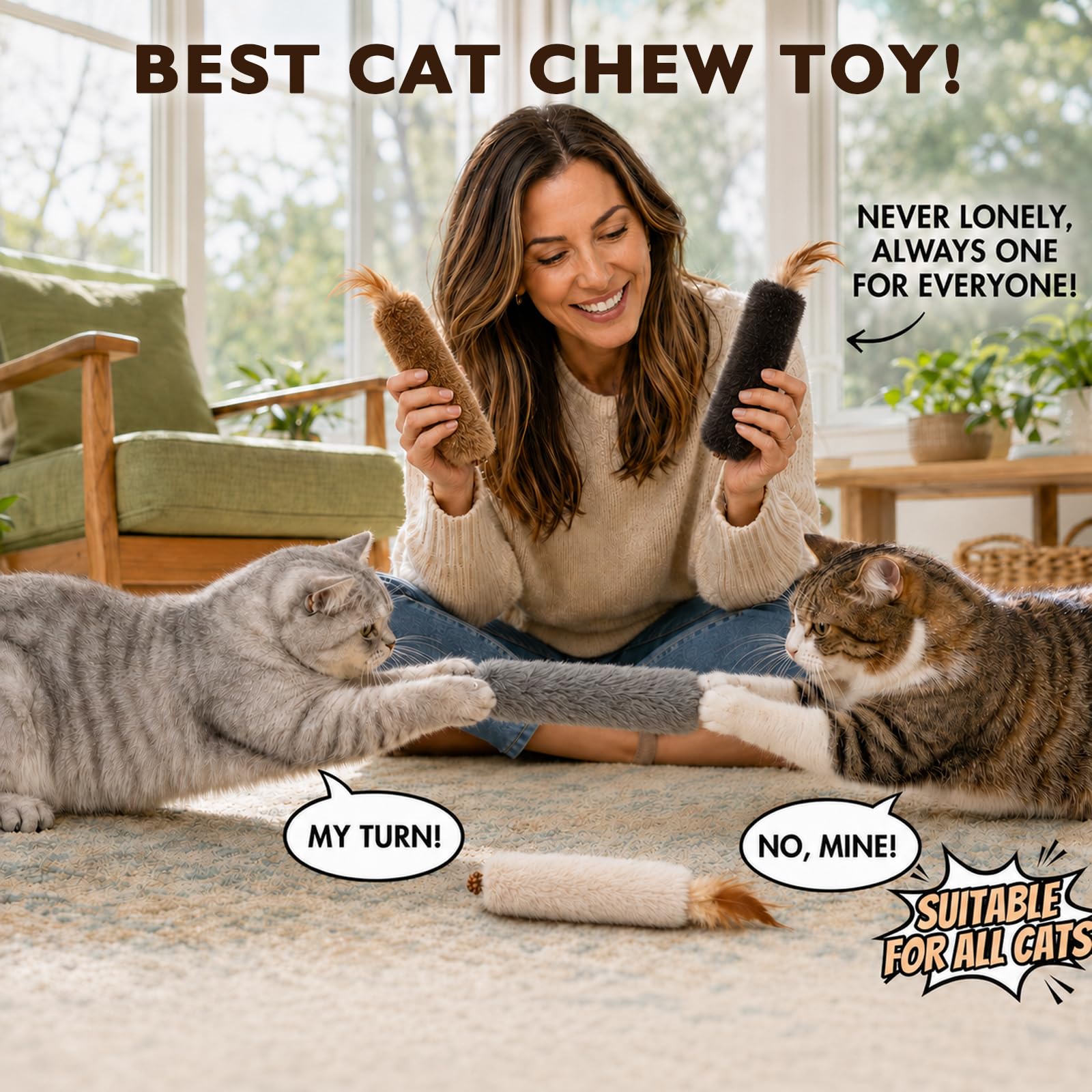 Paquete de 4 juguetes de hierba gatera de piel de conejo sintética con fruta de hiel plateada, juguetes interactivos silenciosos para gatos con plumas, perfectos para masticar y perseguir para
