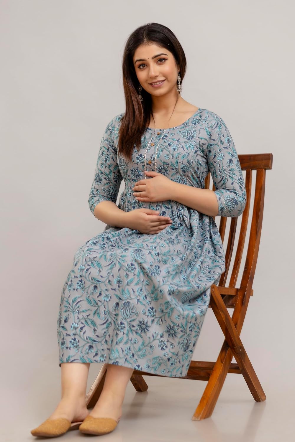 MAGHMAWomen's Maternity Dress Kurti for Pregnancy Women with Breastfeeding Dress with Floral Maternity