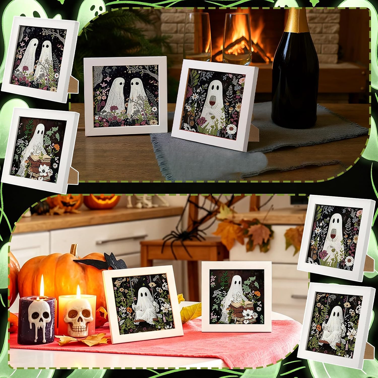 Geyoga 4 Pcs Halloween Diamond Painting Kits with Frame 7 x 7 Inch