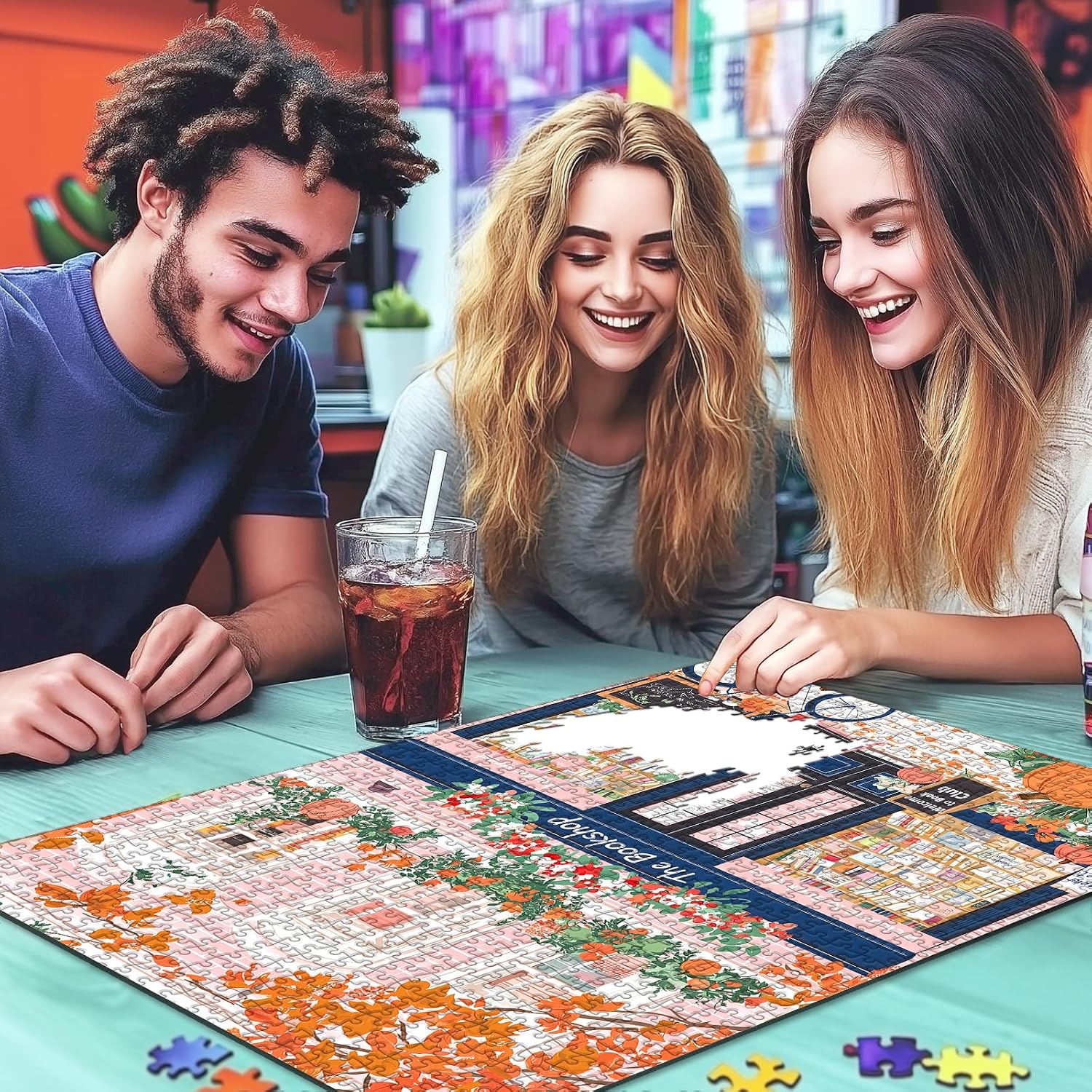 500 Pieces Jigsaw Puzzles for Adults, Autumn Bookshop Street Theme Puzzles image 5