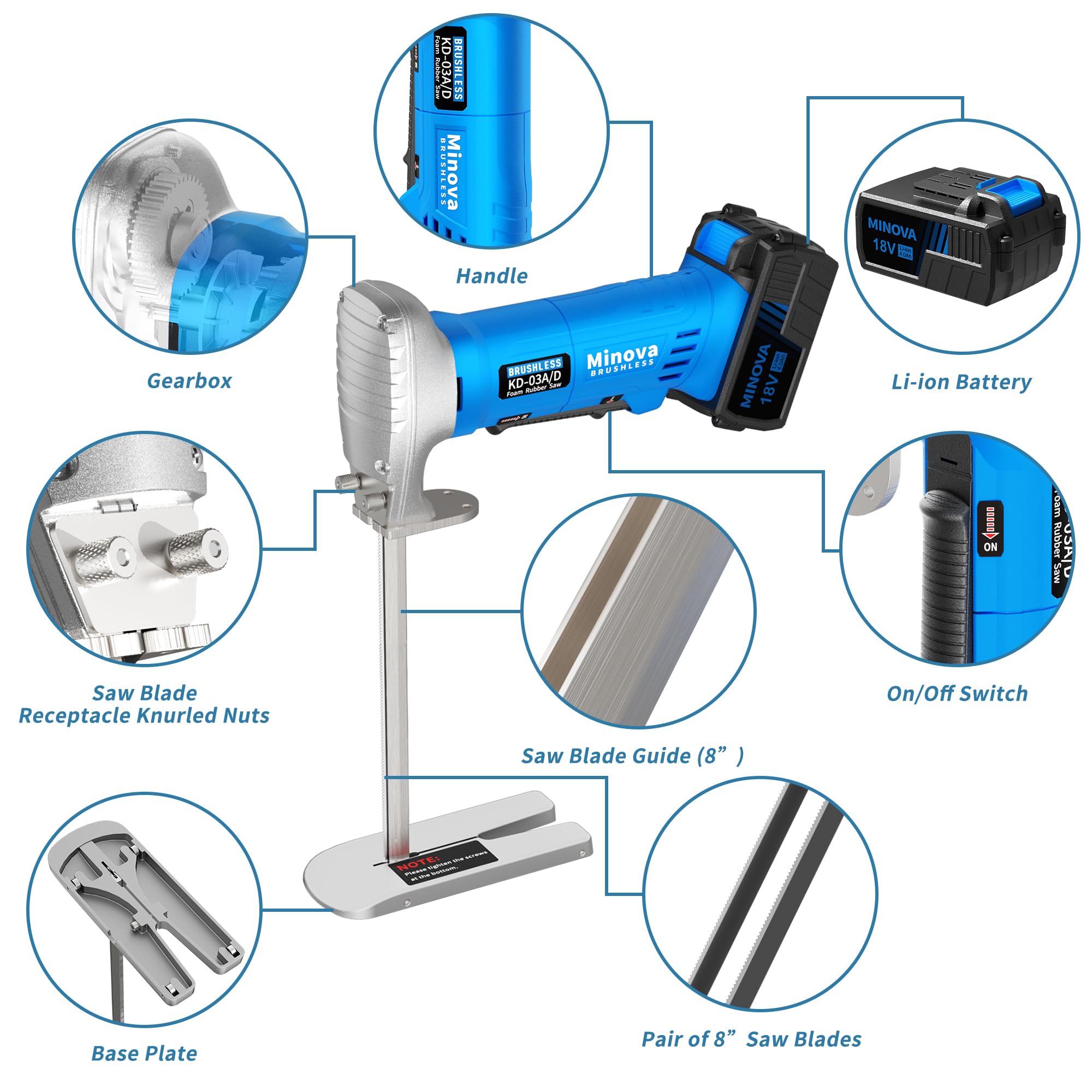 MINOVA Schaumgummisäge Schaumstoffsäge 20 cm DC Kit