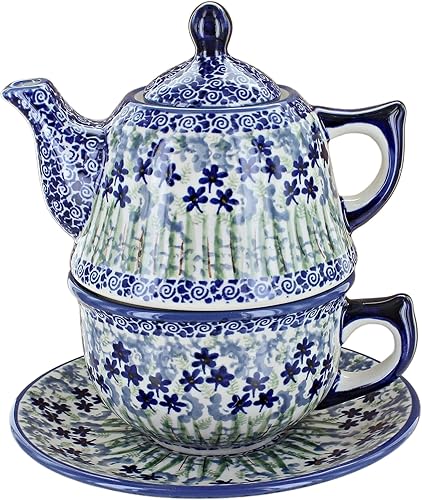 Miniatura 4 de Blue Rose Polish Pottery Vintage Blue Daisy Tea para uno