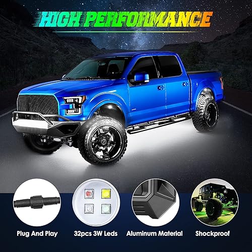 Miniatura 2 de Luces LED RGBW Roador RGB LED Rock Lights con 8 cápsulas accesorios de luz de neón multicolor con control de aplicación kit de iluminación de música