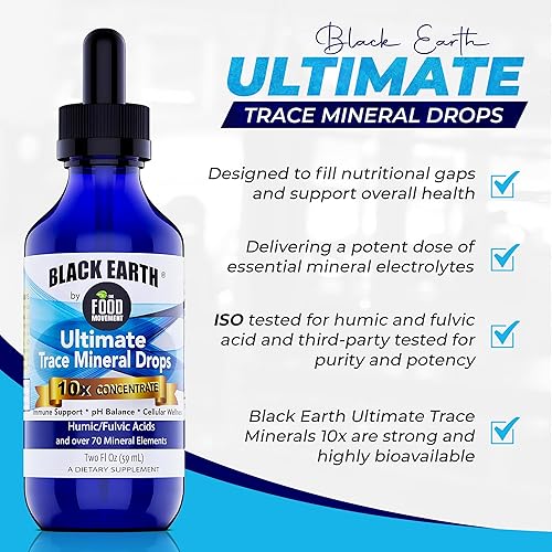 Miniatura 2 de Black Earth Ultimate Trace Minerals 10 veces por The Food Movement - Suplemento mineral húmico fúlvico - Salud intestinal, salud cerebral, mejor