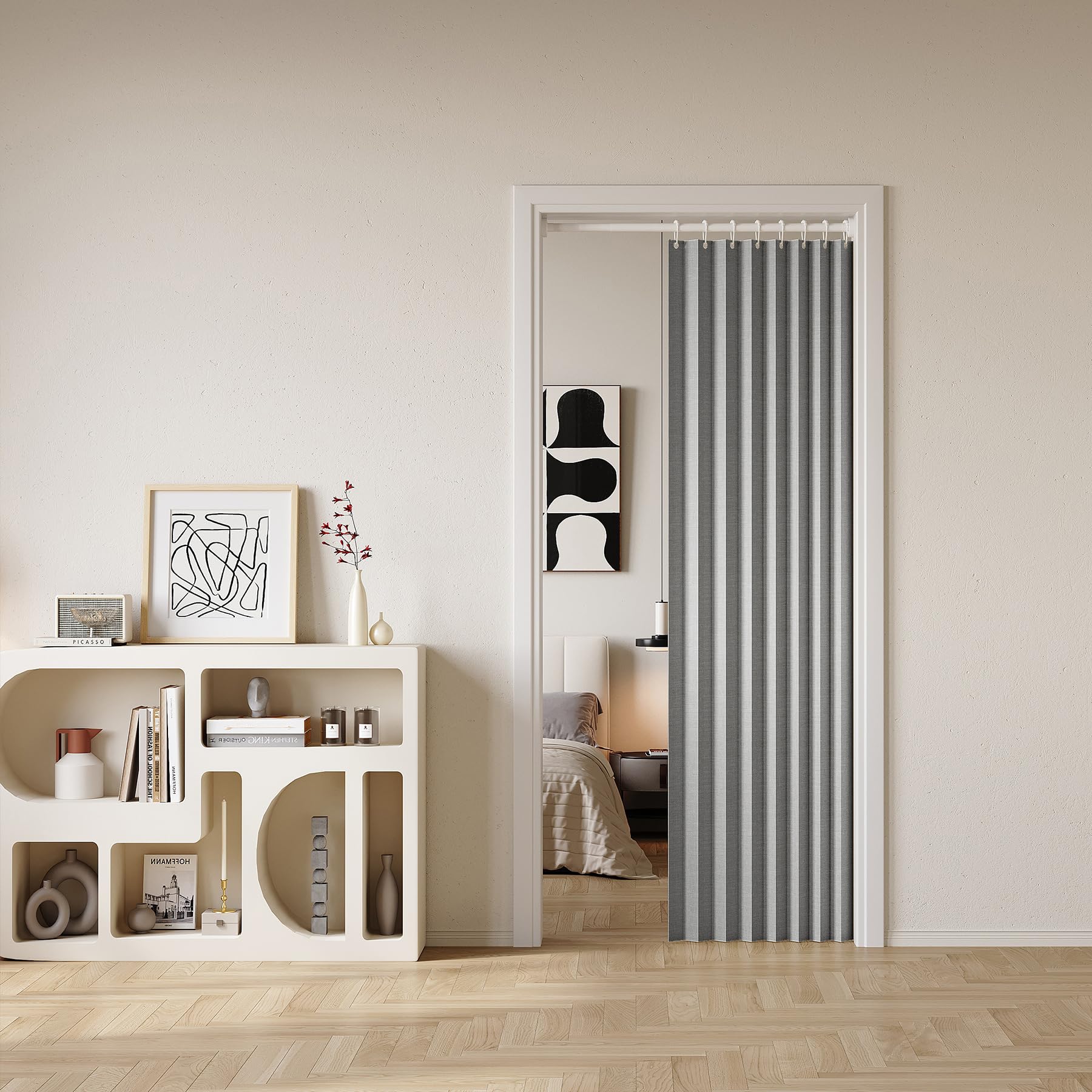 Rideau de porte magnétique accordéon occultant gris 99x200cm pour cuisine