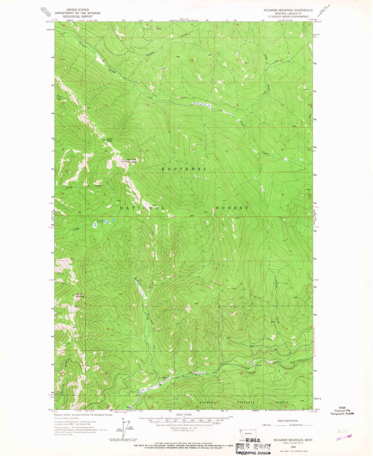 YellowMaps Richards Mountain MT topo map, 1:24000 Scale, 7.5 X 7.5 Minute, Historical, 1963, Updated 1967, 26.8 x 22 in - Paper