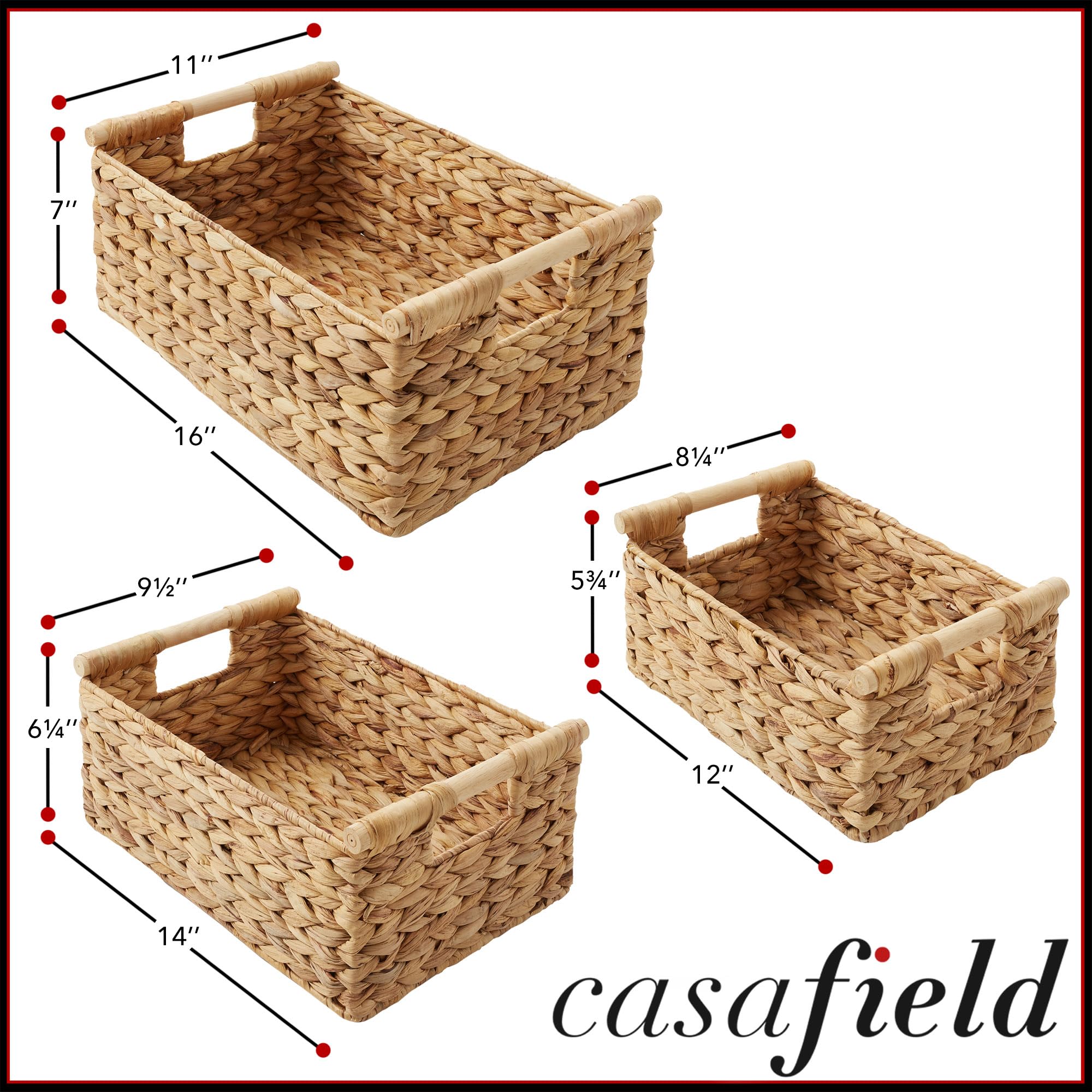 Amazon.com: Casafield Set of 3 Water Hyacinth Rectangular Storage