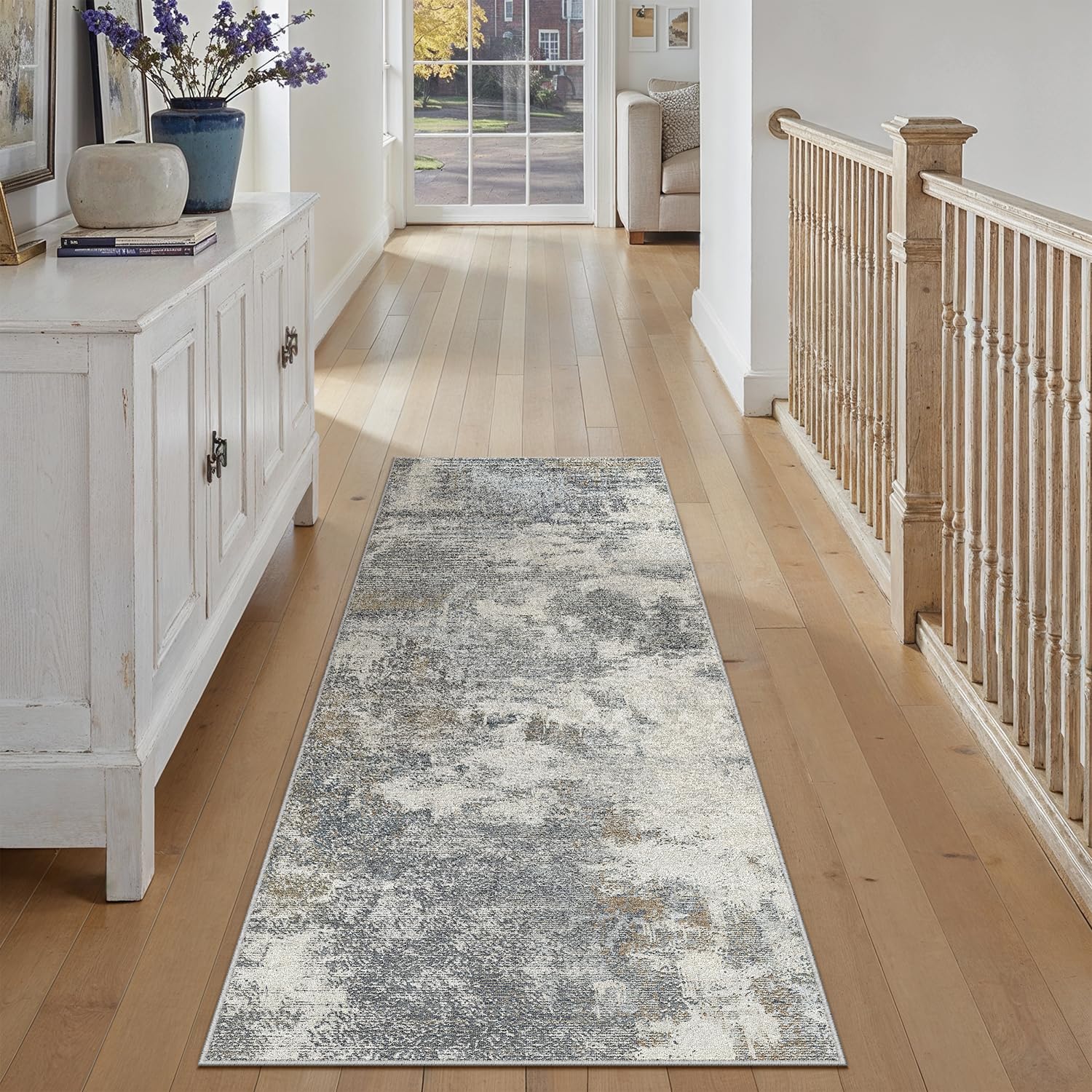 PureCozy Runner Rugs for Hallway, Blue-grey Abstract Washable Kitchen Entryway Low Pile Soft Vintage Area Rugs for Bedroom Living Room Office, Non Slip Floor Accent Carpet for Home Deocor, 60x180 cm