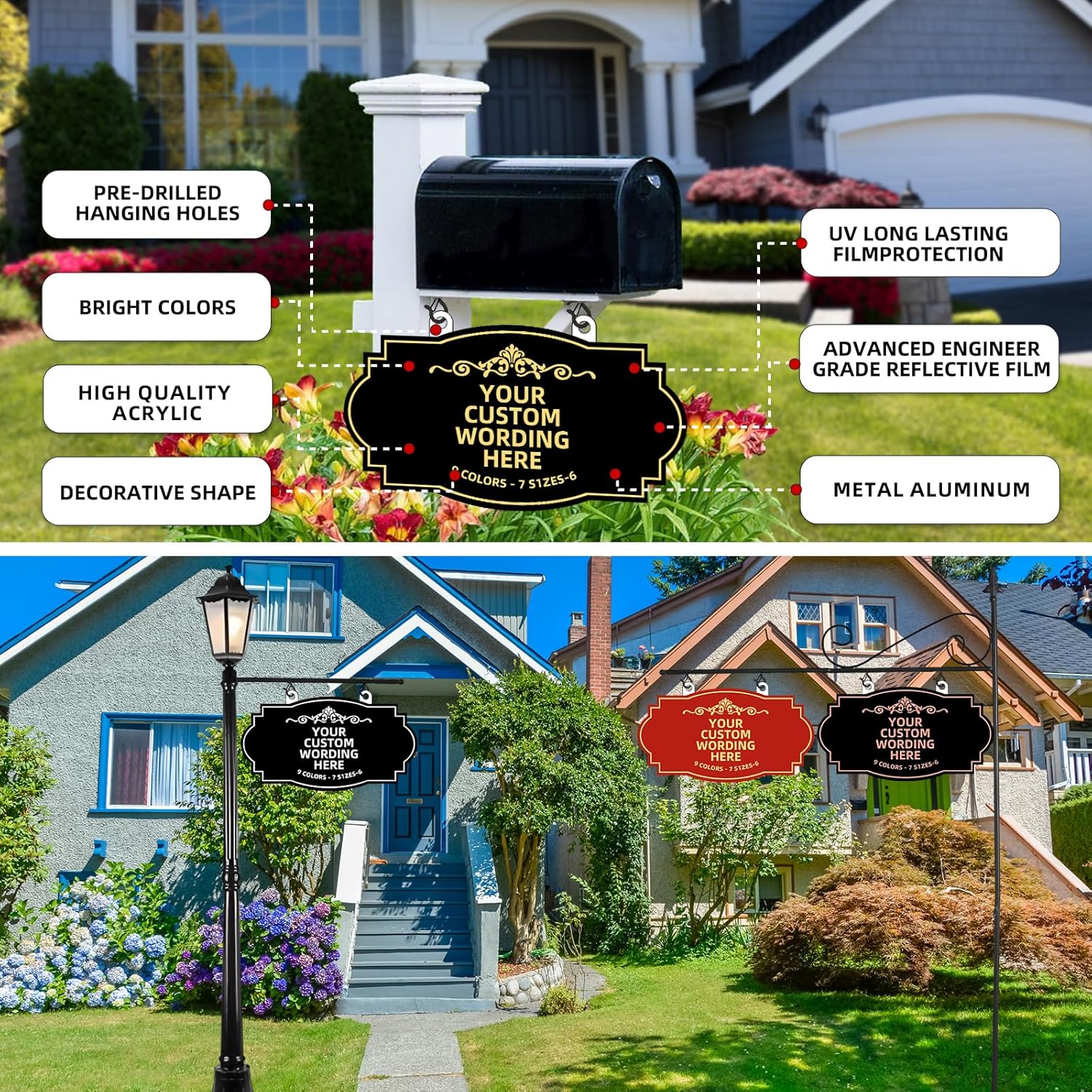 Custom Hanging House Address Sign Outdoor,Personalized Address Plaques for Outside,House Number,Single or Double Sided with Hooks,Irregular Style