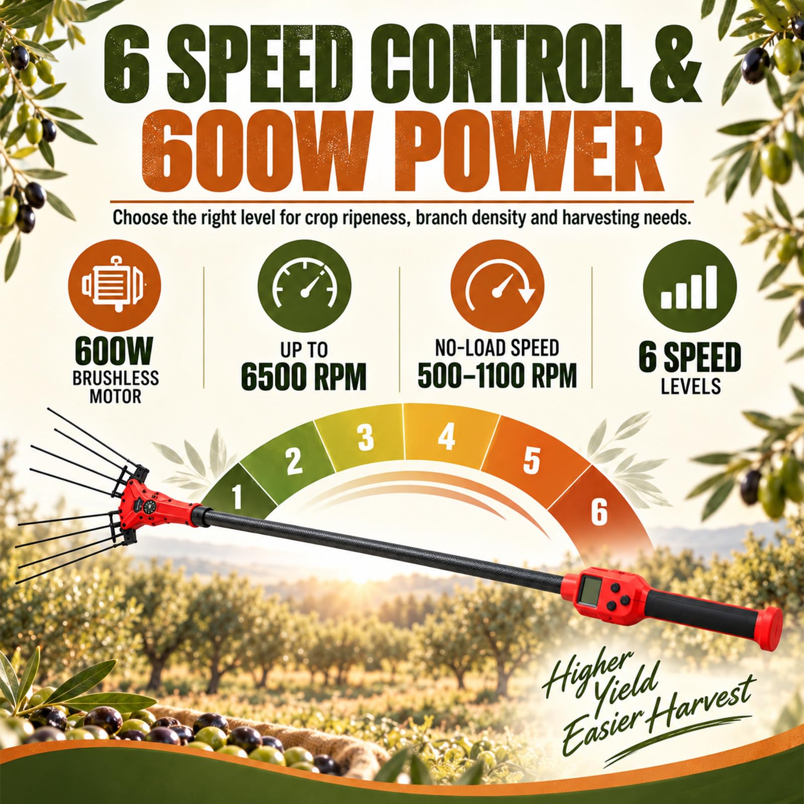 Vareador Aceitunas Eléctrico 600W De Alta Potencia 1×5.2AhPack