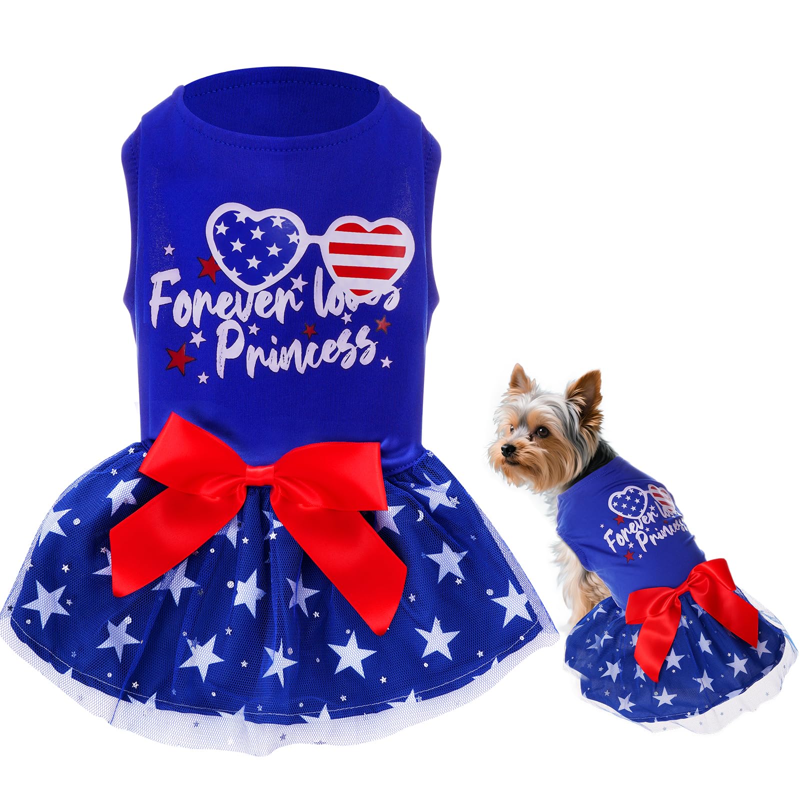 4th of July Dog Outfit Pet Puppy Printed Dresses with Sparkly Stars Summer Princess Skirt for Independence Day Party Small Medium Dog Outfit
