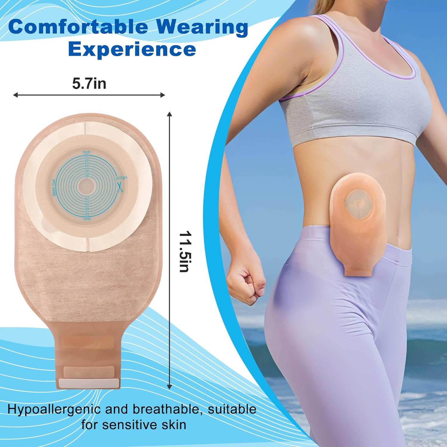 Colostomy Bags - Portable & Comfortable, 40 PCS Skin-Friendly Ostomy Bag for Kids/Adults, One Piece with Closure Colostomy Supplies, 20-65mm Cut-to-Fit, Easy to Use