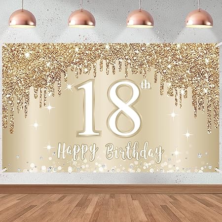 Pink 18th Birthday Backdrop Banner - Large Fabric Photo Background