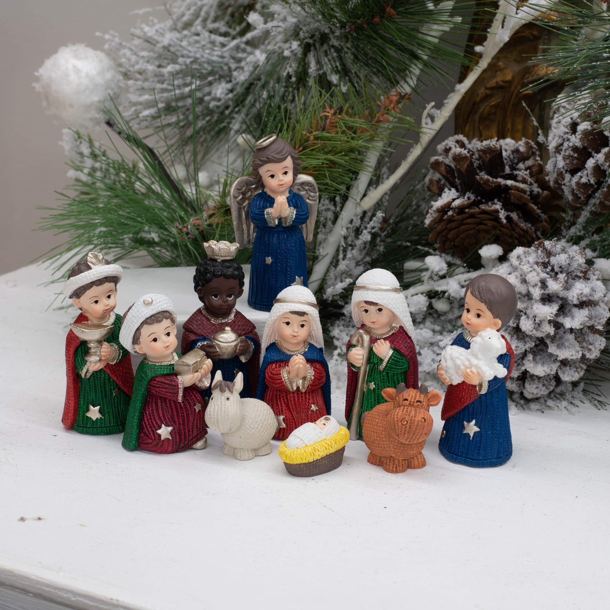 Kurt S. Adler Set Presepe In Resina Con Stalla - 10 Figure E Stalla - Altezza 17,8 Cm - Multicolore