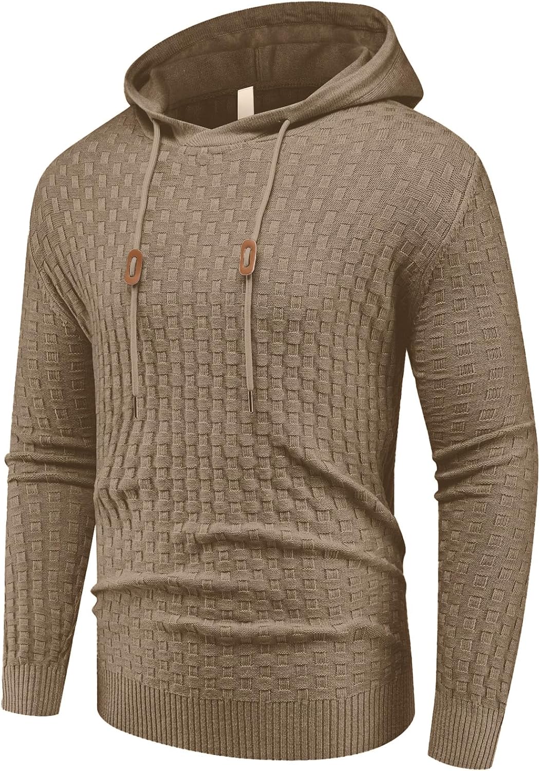 Askdeer Men's Pullover Sweater Long Sleeve Waffle Knitted Sweater Casual Soft Hoodie Pullover Sweaterwith Ribbing Edge Dark Khaki - Image 4
