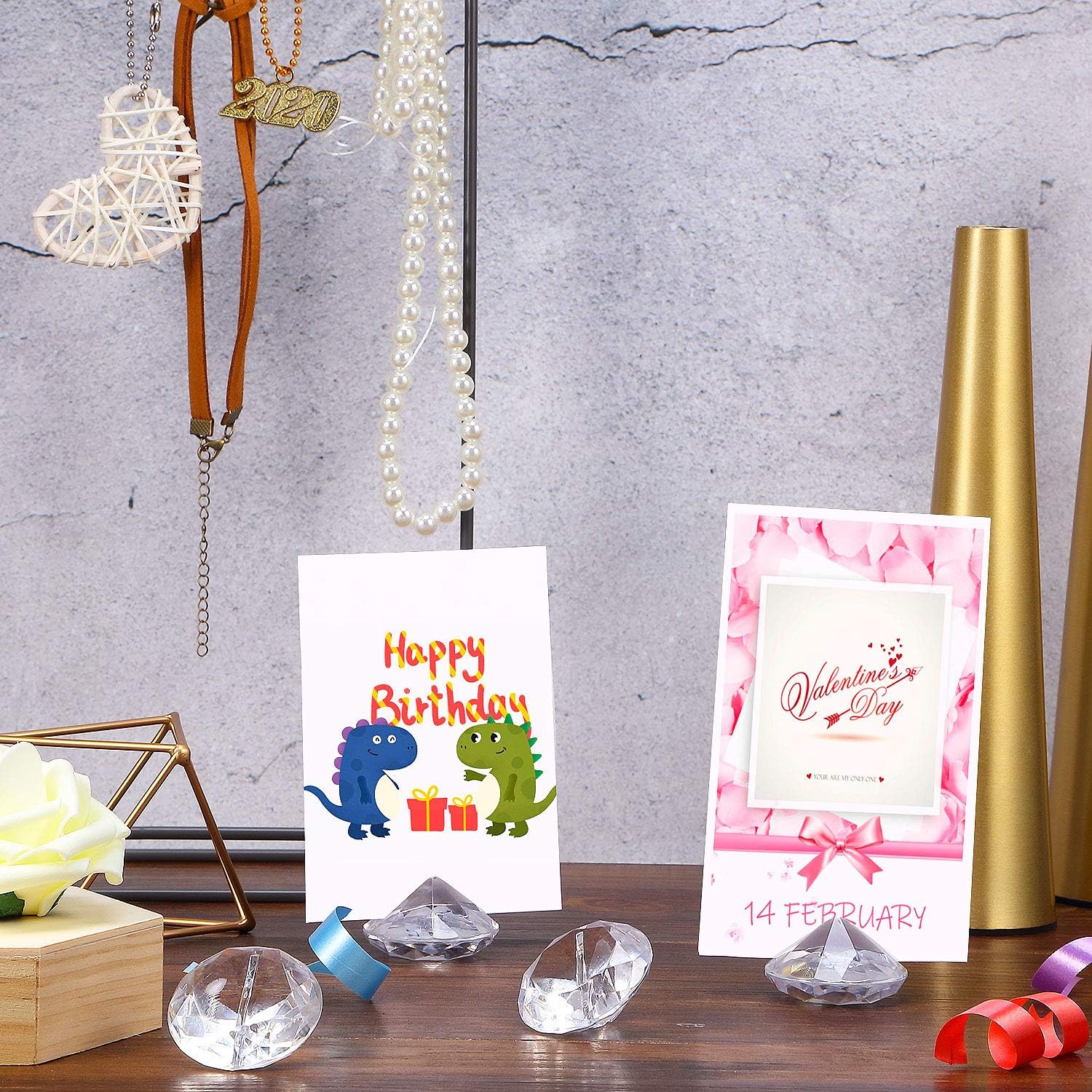 Boao 24 Pack Diamond Place Card Holders Stands Table Number Holder Harp-Clip Acrylic Crystal Table Card Stands for Wedding Party Decoration Baby Shower Table Decorations (Clear)