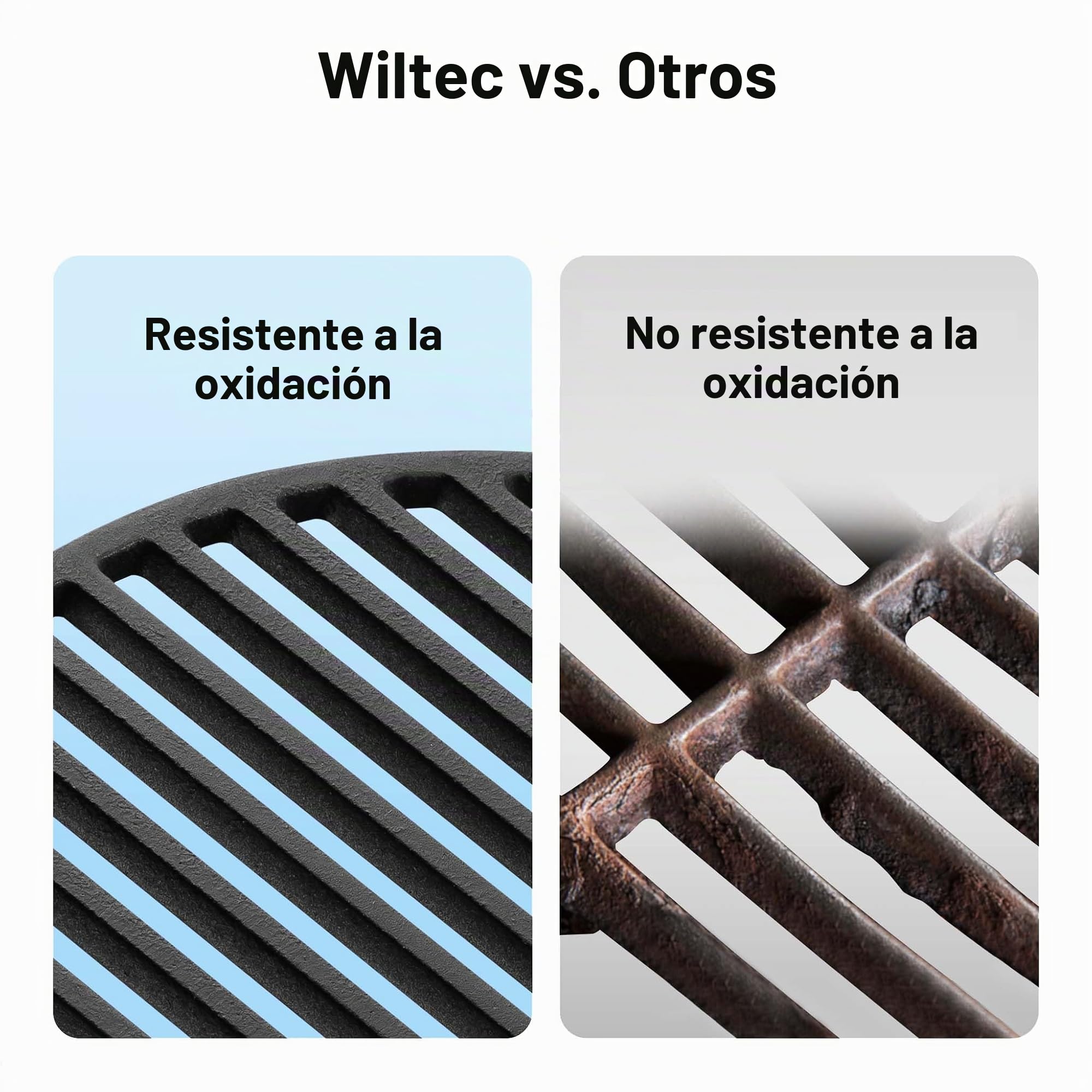 Wiltec Set 1x parrilla y 1x plancha semicirculares de hierro fundido 55 x 26,5 x 0,9 cm para barbacoa, barbecue, BBQ, para carnes, pescados y verduras, fácil de limpiar
