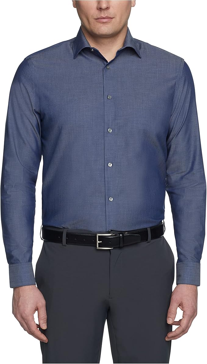 Calvin Klein Men's Dress Shirt Regular Fit Non Iron Herringbone