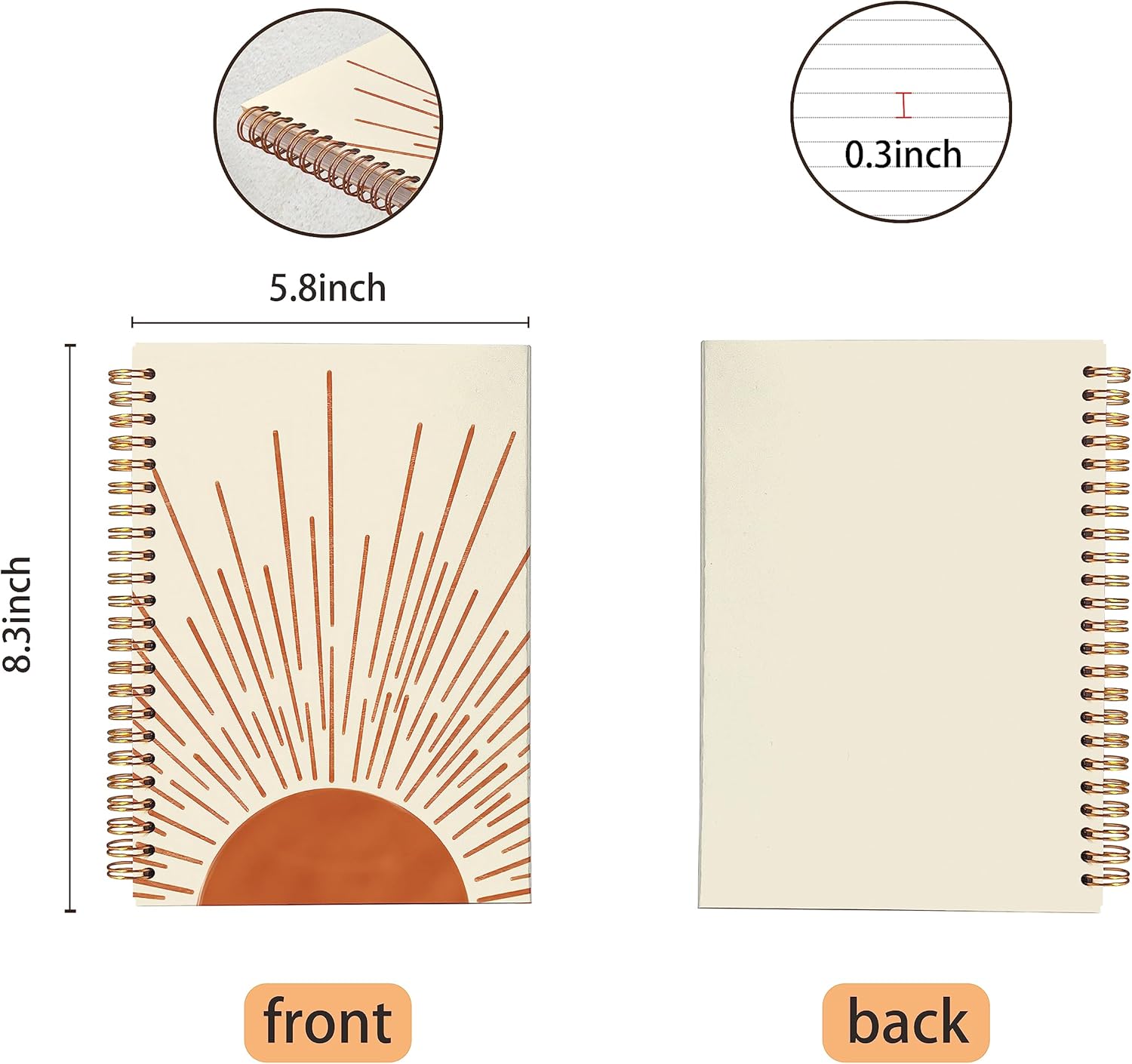 VNWEK Abstract Boho Terracotta Sun Sunrise Sunset Sunshine Sunray Spiral Notebook Journal 5.5 x 8.3 inches,Boho Lined Hardcover Spiral Notebook,Boho Gifts for Women Teen Girls Teens - Image 5