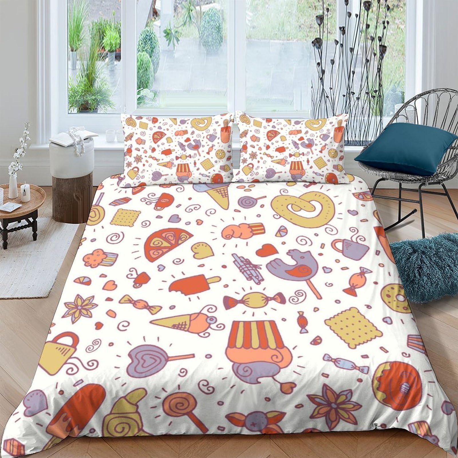 Ctjqhvkz Style-6 3D Printed Candy Dessert Fitted Sheet Microfiber Colorful Sweets Pattern Mattress Cover For Bedroom Dorm Protection Decor Single（135X200cm）