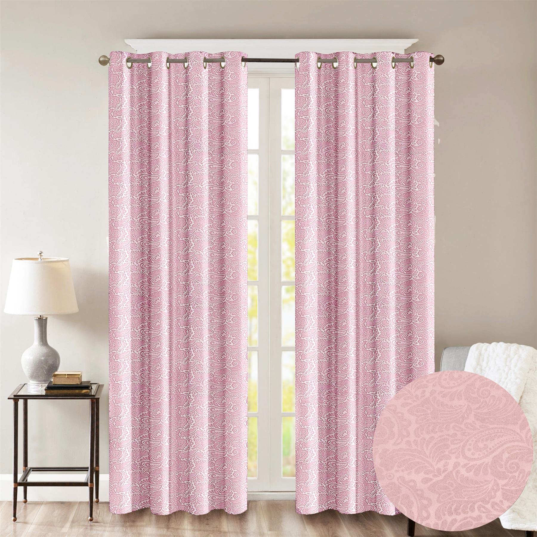 Roseley Embossed Eyelet Curtains Leafy Paisley Patterns Elegant Blackout Living Room Bedroom Dimout Window Treatment [Light Pink, 66" x 90"]