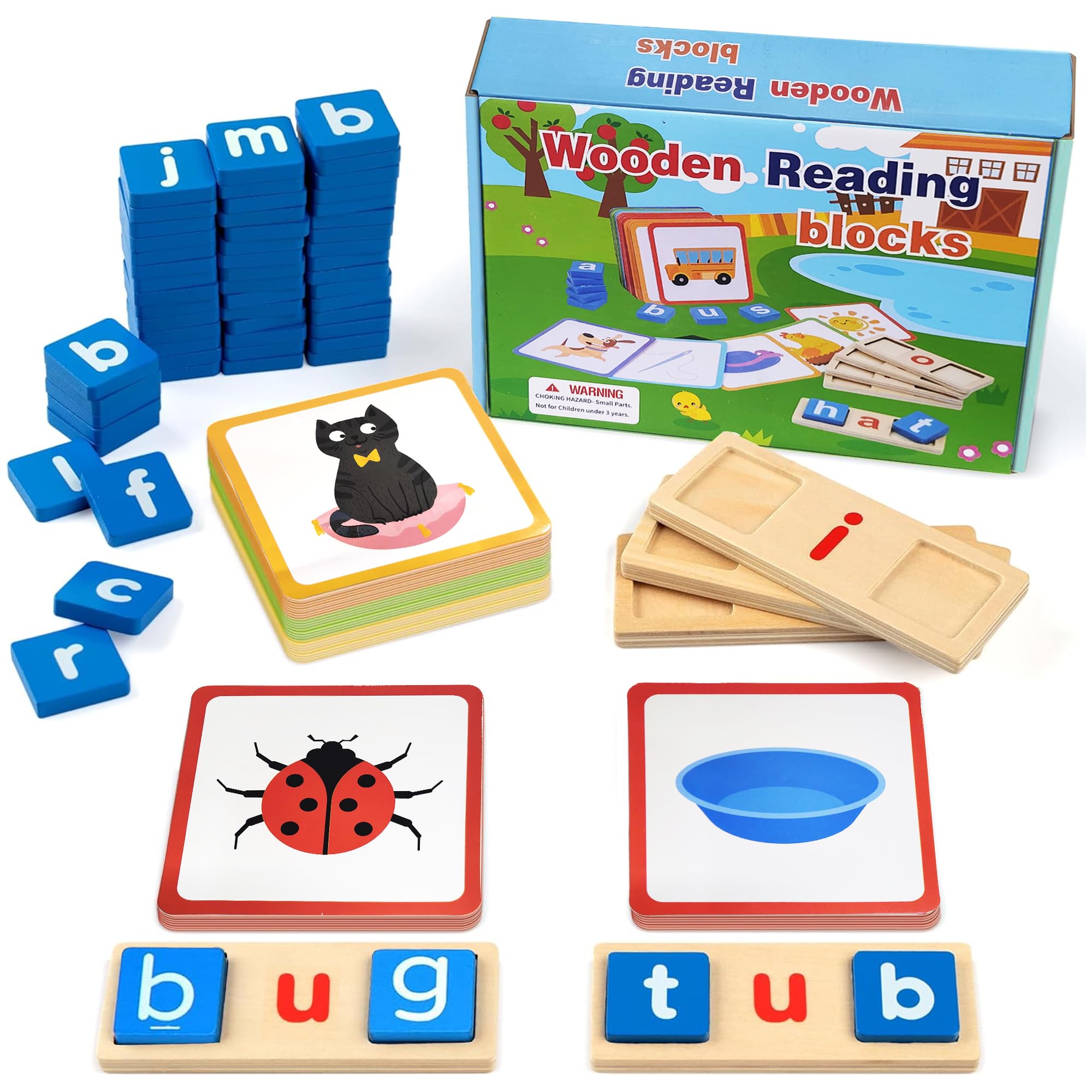 Kidology Wooden Short Vowel Reading Letters Sorting Spelling Game for Kids 3+ Years | Site CVC Words Learning Flashcards Alphabet Puzzle Montessori Educational Toy | Ideal for Gifting-image-20