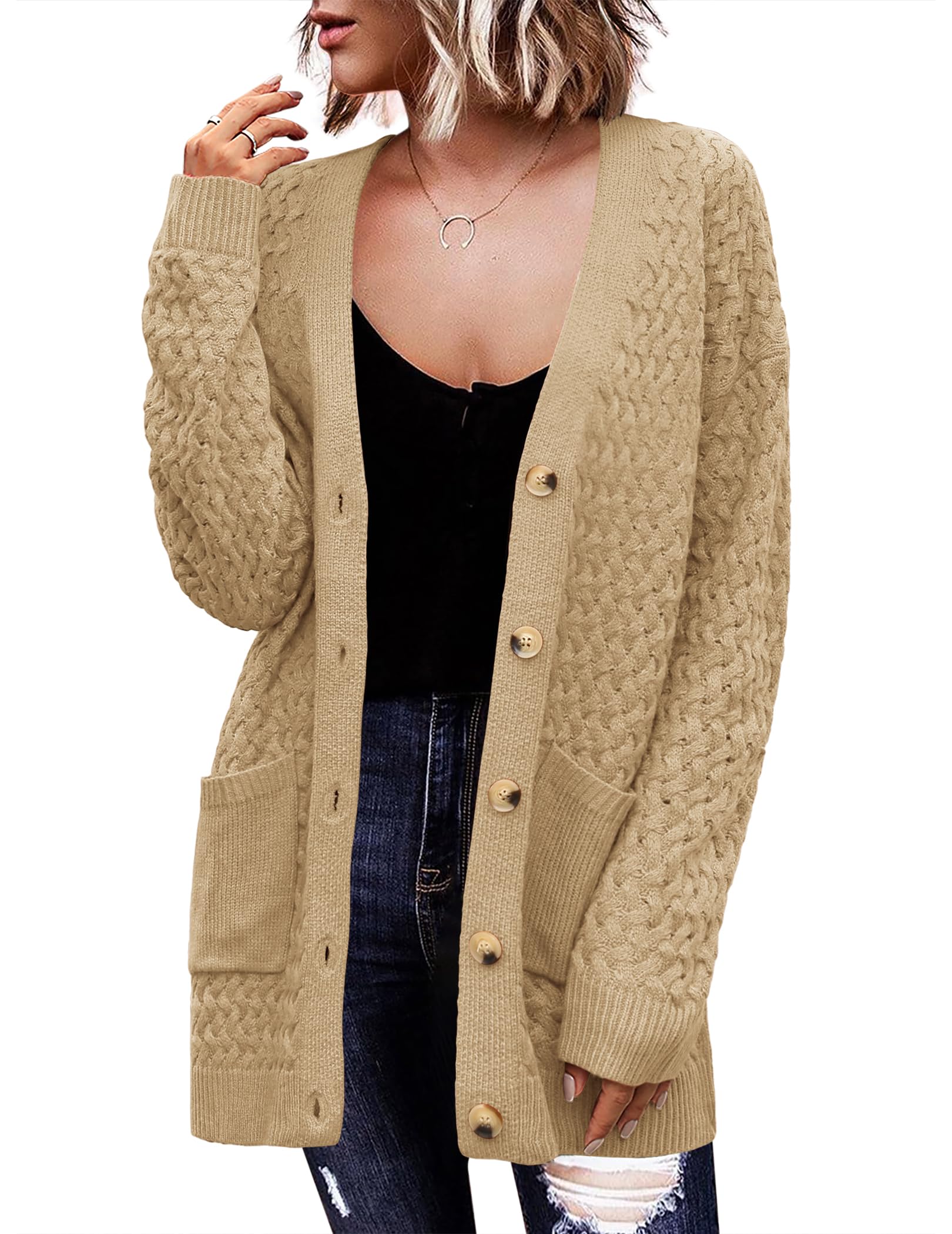 Zeagoo Cardigan Sweaters for Women Long Sleeve Fall Clothes Button Down Top