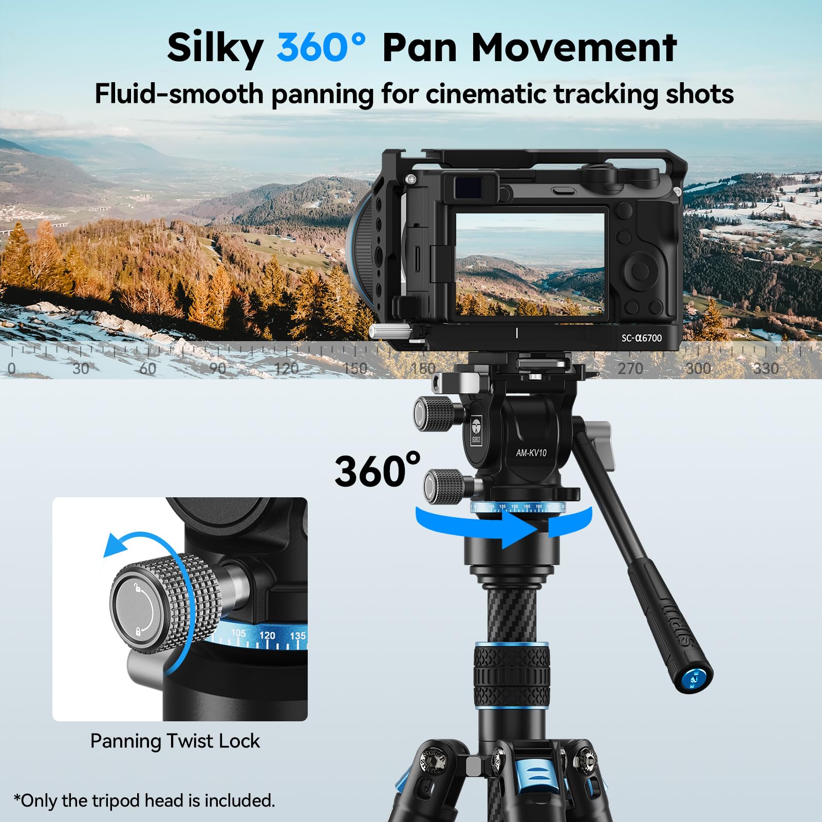 SIRUI Testa fluida per treppiedi con base di livellamento a 8°, AM-KV10 | Testa in metallo con attacco rapido a inserimento laterale, testa per treppiede video per fotocamere DSLR, carico massimo 5kg