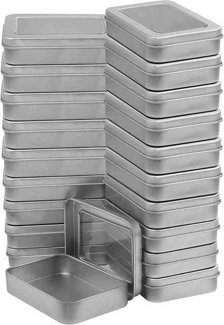 Kurtzy Silver Metal Storage Tin Box with Lid (20 Pack) - 9 x 6.3 x 1.8cm / 3.54 x 2.48 x 0.71 Inches - Small & Portable Non-Hinged Empty Containers - Mini Rectangular Home Craft & Survival Container