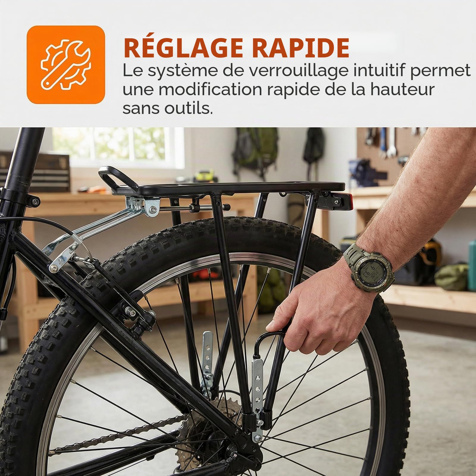 Porte-Bagages De Vélo,Vélo Porte Bagage, Porte-Bagages Arrière, Universel, Hauteur Réglable, en Alliage D'aluminium, avec Réflecteur, Charge Maximale 75 Kg pour Vélos 26-29 Pouces, Noir