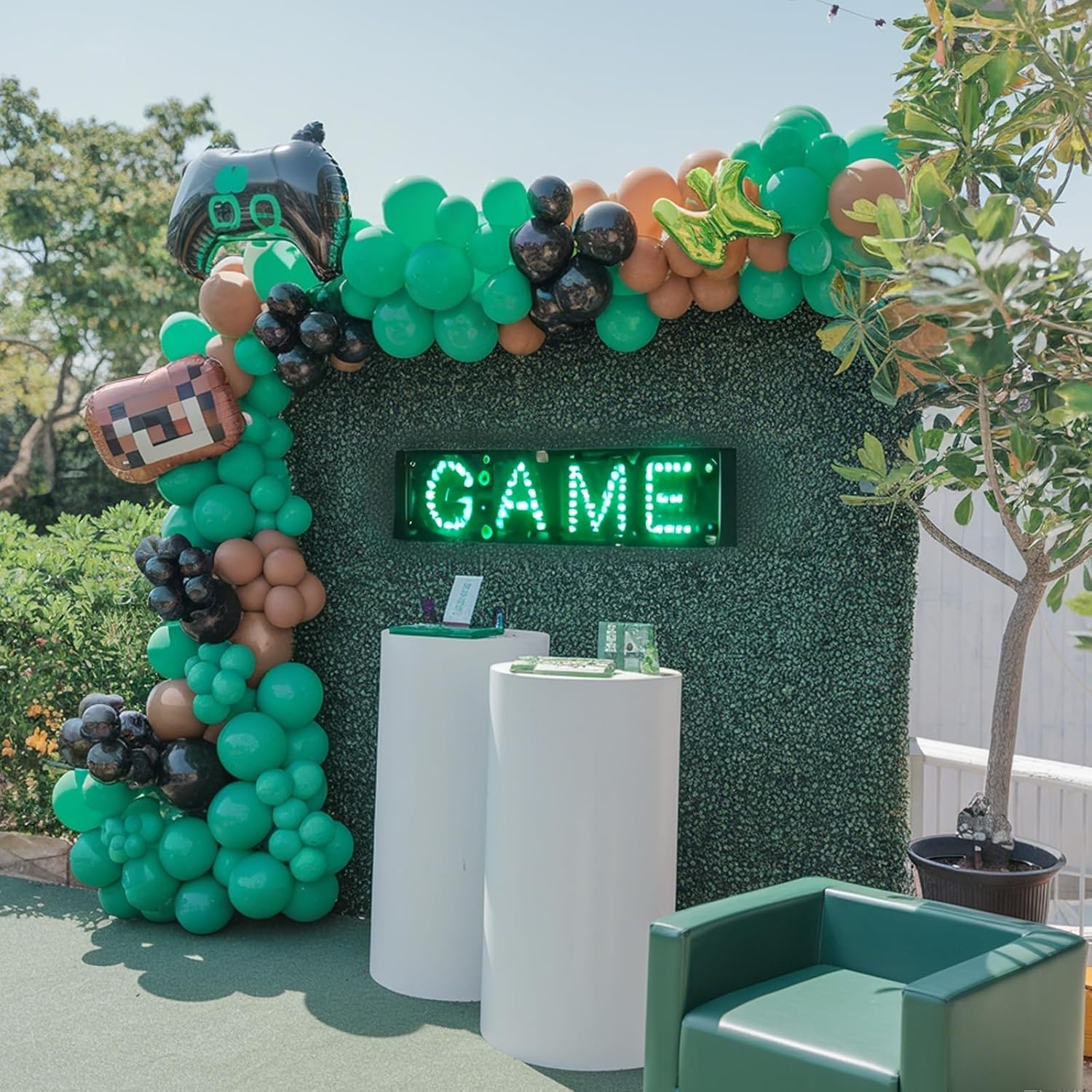 Green and Brown Balloons, 12 Inchs Retro green Black Latex Ballons Confetti Black Green Balloon for Boys Video Game Theme Jungle Safari Party Baby Shower Wedding Grauation Birthday Decorations - Image 2