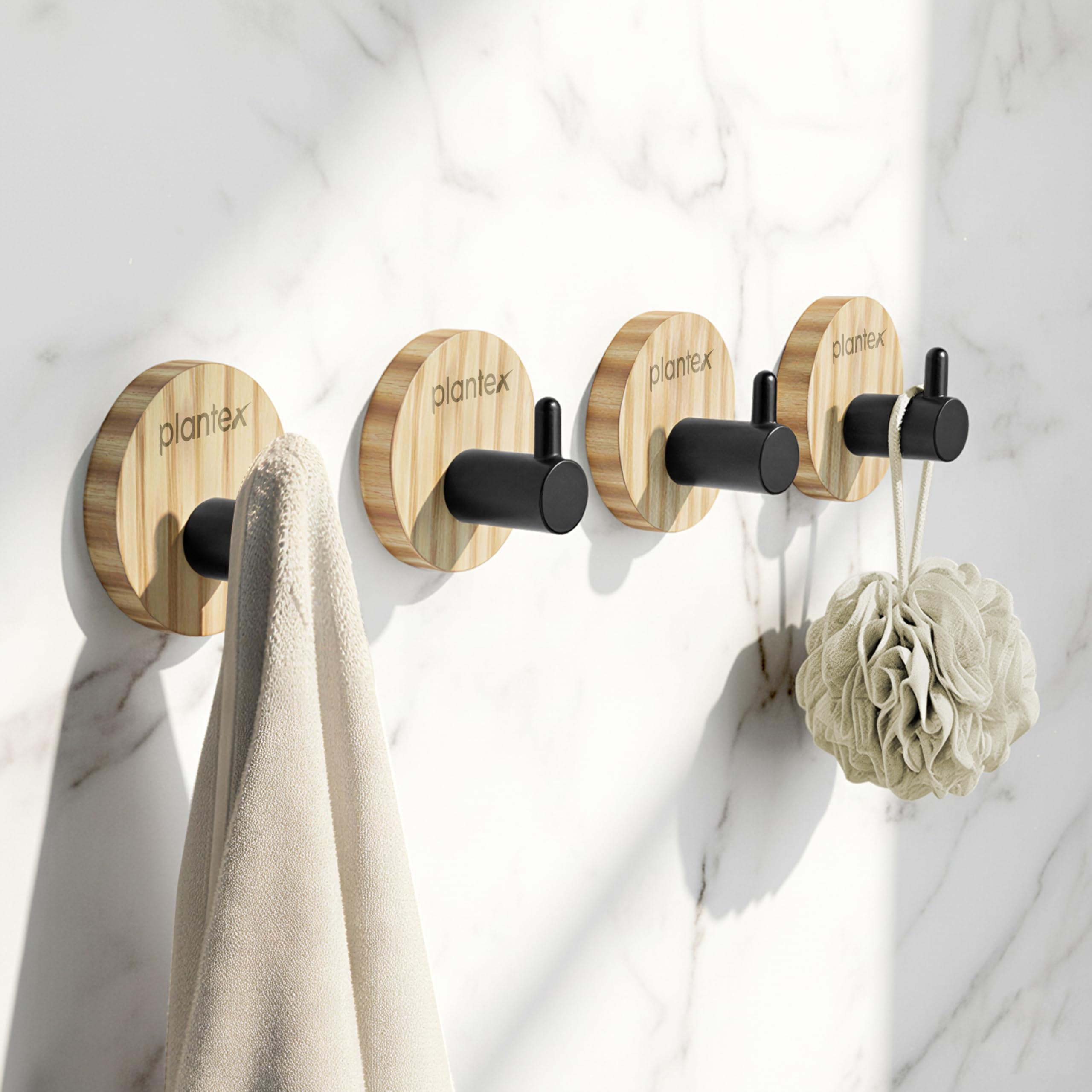 Plantex Wooden Wall Hanging Hook/Round Self Adhesive Robe Hooks for Kitchen/Bathroom/Bath Towel Hook/Stylish Home Decor Items - Pack of 4 (Black Wooden)-image-42