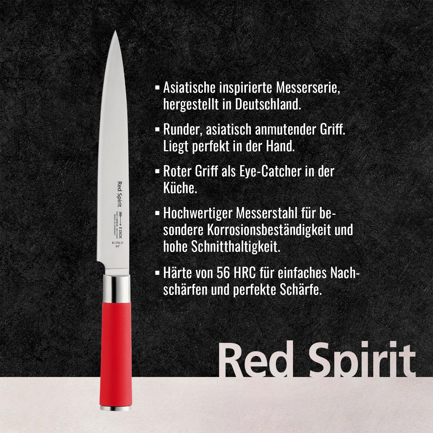 F. Dick Tranchiermesser Red Spirit (Küchenmesser mit Klinge 21 cm, X55CrMo14 Stahl, nichtrostend, 56° HRC) 81756212