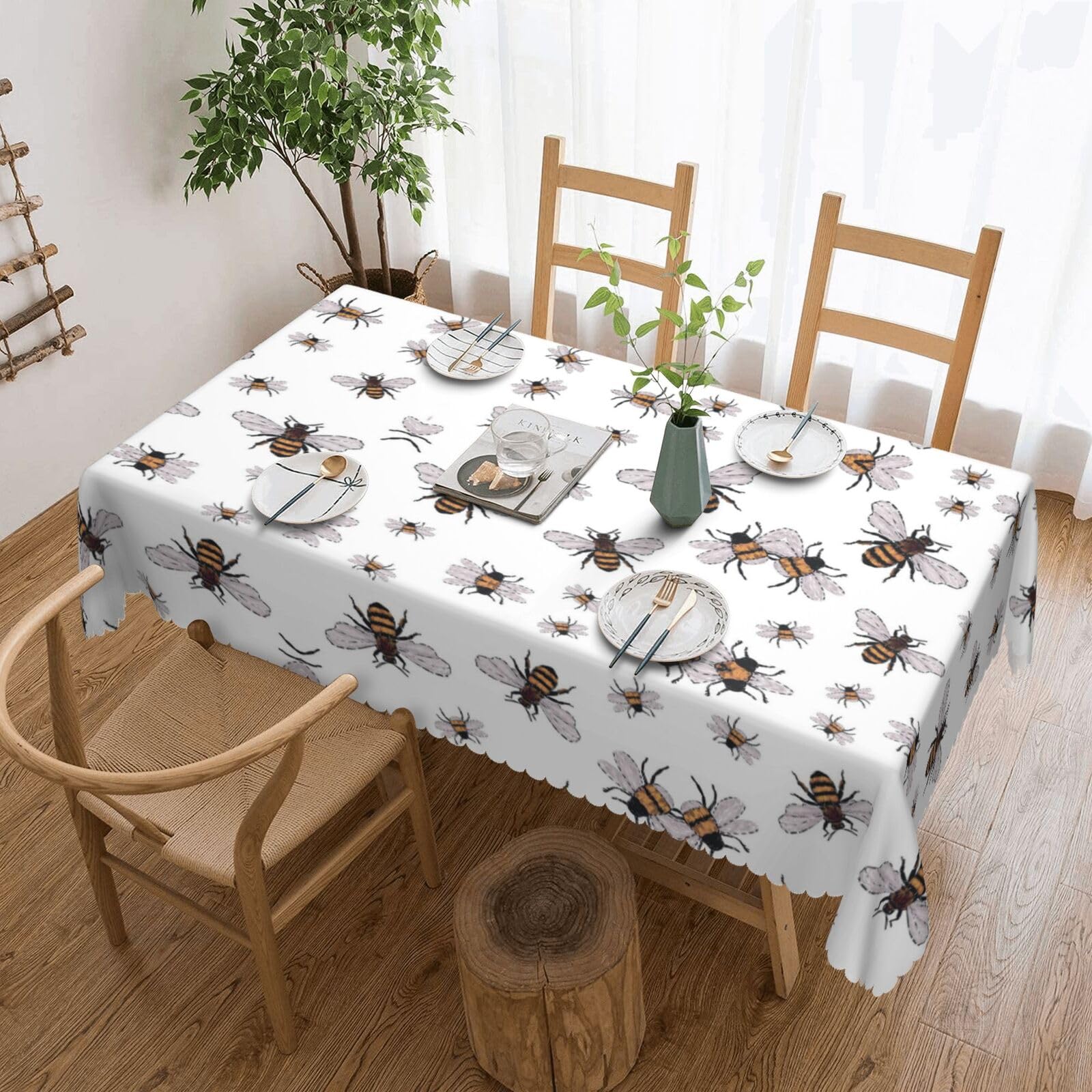 Hzhuaoeg Funny Bees Square Tablecloth Print Table Cover Wipe Clean Tablecloth For Parties, Picnics, Gardens Table Cover 137X183cm