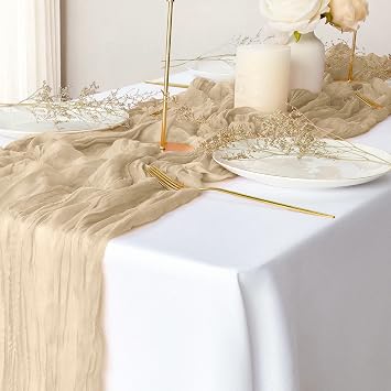 2 Pack Champagne Cheesecloth Table Runners, 10Ft Gauze Table Runner Rustic Wedding Cheese Cloths Decor for Bridal Baby Shower Birthday Party Centerpiece Thanksgiving Decorations