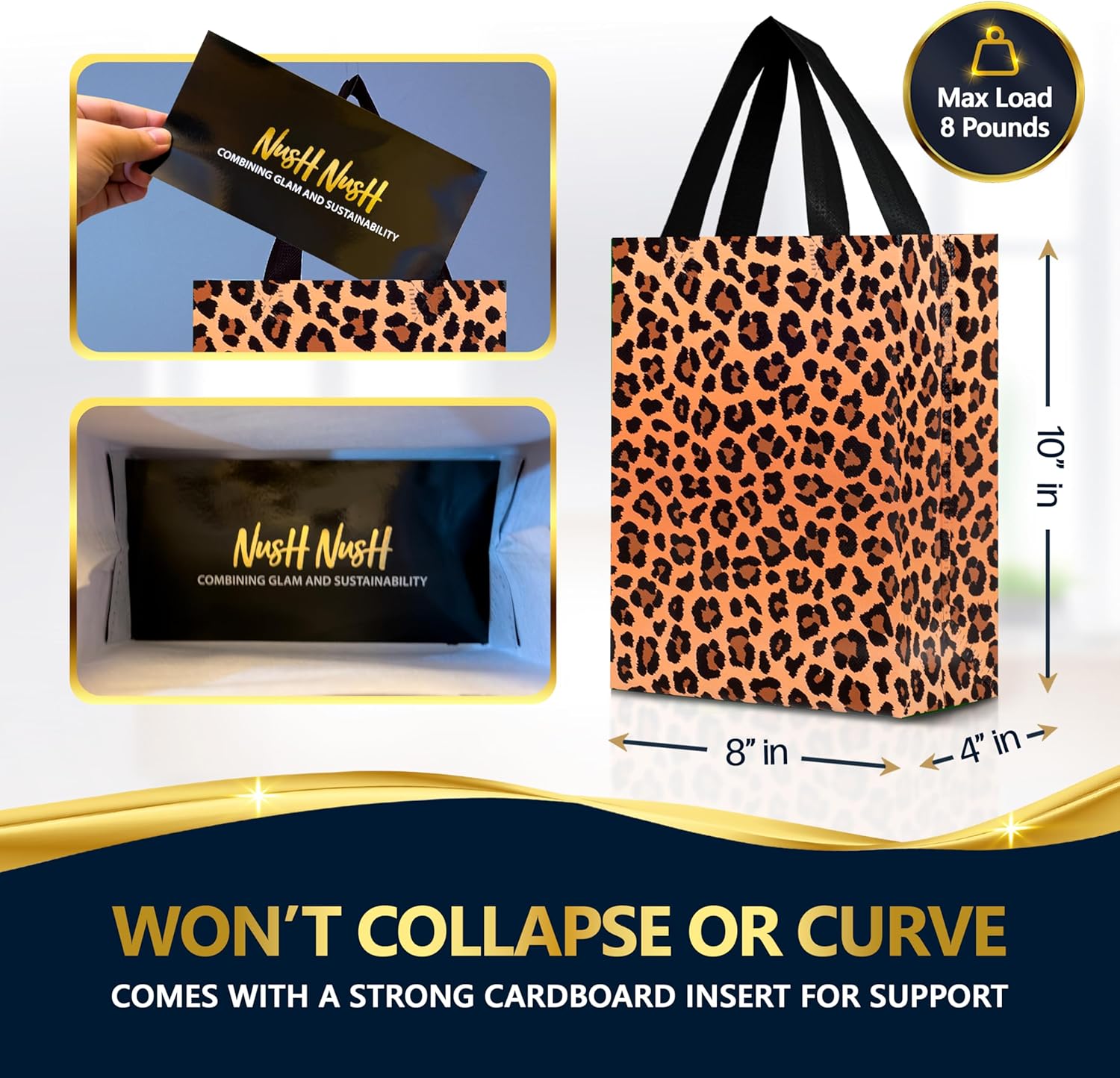 Nush Nush Leopard Gift Bags Medium Size– Set of 12 Cheetah Gift Bags With Handles - Reusable Goodie Bag for Animal Print Party, Safari Party Favors, Jungle Theme Birthday - 8x4x10 Size - Image 5