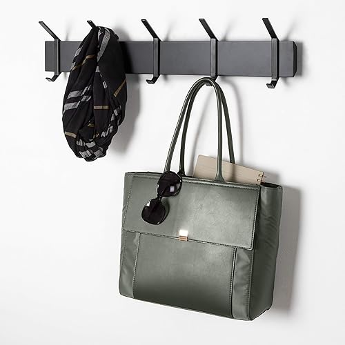 Miniatura 2 de Kate and Laurel Rossmore Farmhouse - Perchero para colgar en la pared con 5 ganchos, negro, moderno perchero para abrigos, bolsos, ollas y sartenes