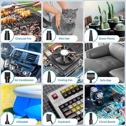 Miniatura 6 de Plumero eléctrico de aire comprimido, 12,0000 RPM, plumero de aire con luz LED, 3 engranajes 7600 mAh recargable de aire inalámbrico para teclado de