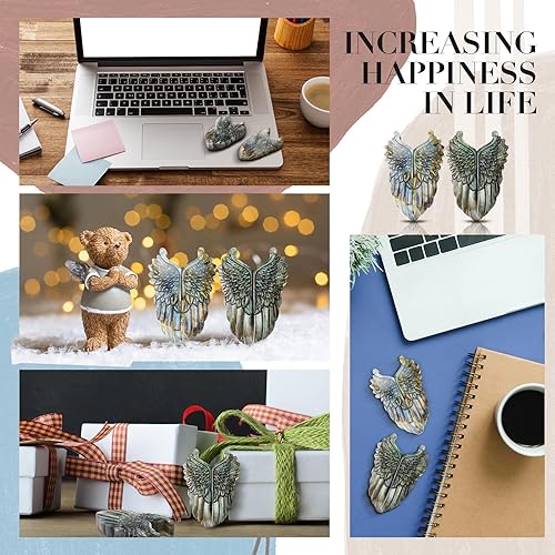 Miniatura 3 de Nuenen 2 piezas de piedra natural de ala de labradorita de 2 pulgadas, alas talladas a mano, cristal de cuarzo, madera petrificada, con bolsillo,