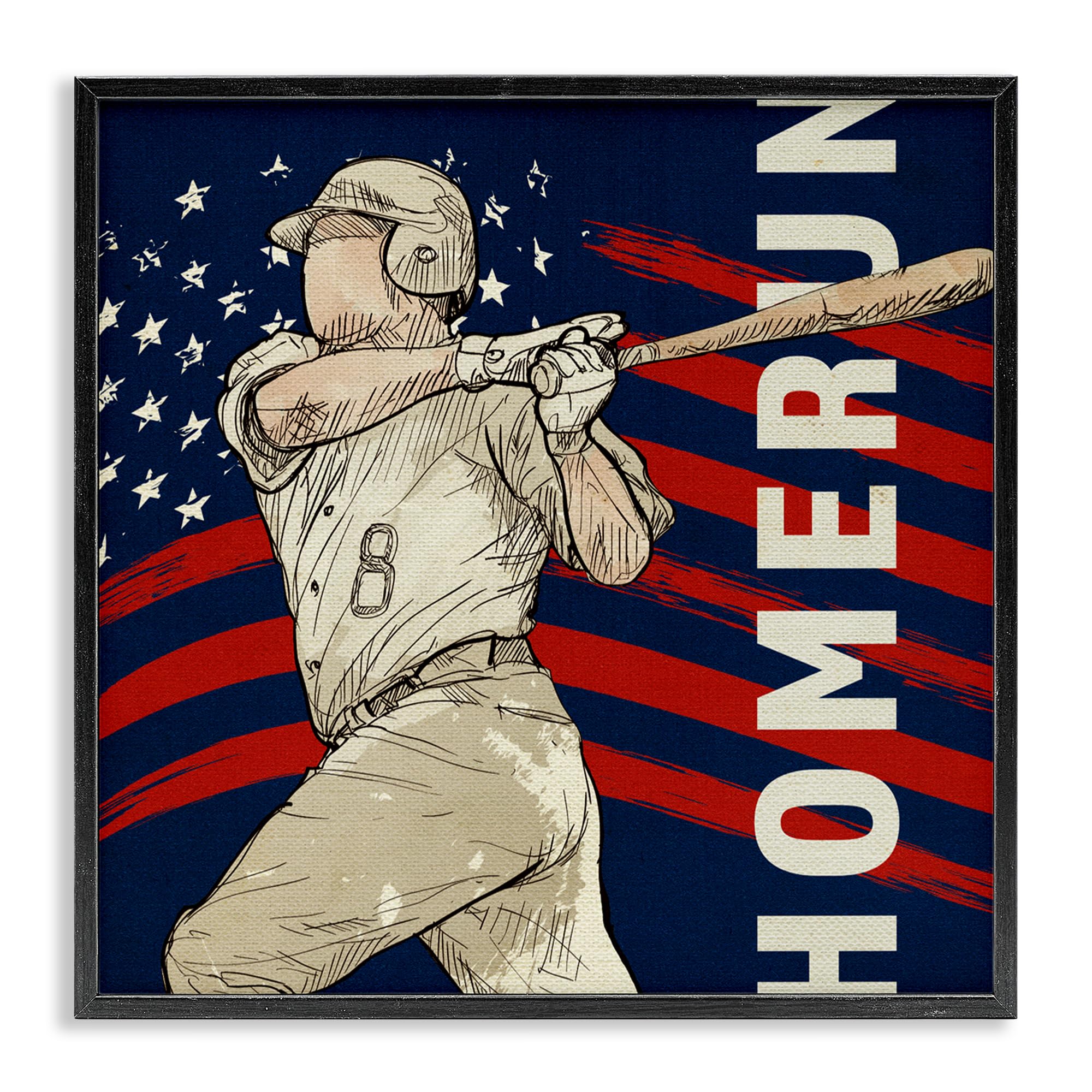Patriotic Home Run Baseballer Stupell tableau 43cm avec cadre noir mat