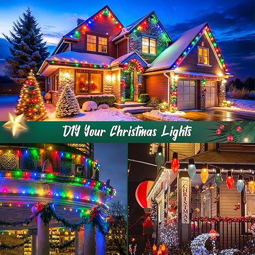 Miniatura 9 de Juego de tiras de luz C9 de 200 pies para enchufe E17, espaciado de 12 pulgadas, cadena de luz de Navidad para exteriores con 100 enchufes, paquete