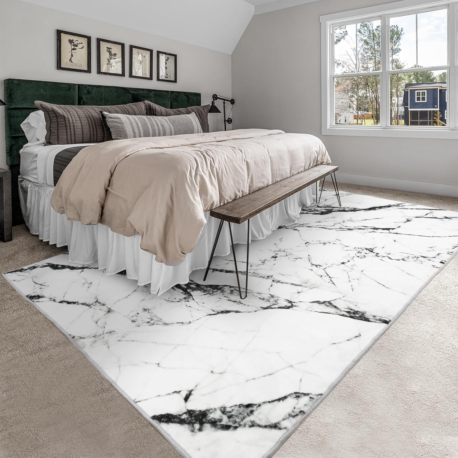 Asrug 5X7 Washable Rugs, White Marble Area Rugs, Chic Soft Non-Shedding Throw Rug Carpet with Non-Slip Backing, Low-Pile Floor Mat Indoor Rug for Dining Room Under Table, Bedroom Living Room Enterway