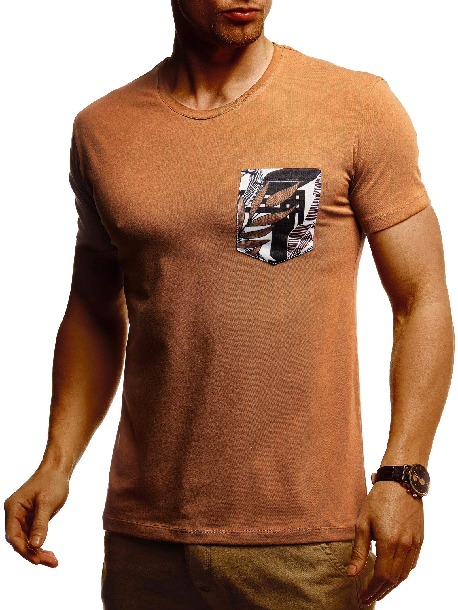 Leif Nelson Herren Sommer T-Shirt Rundhals Ausschnitt Slim Fit Baumwolle-Anteil Cooles weißes schwarzes Basic Männer T-Shirt crew Neck Jungen Kurzarmshirt O-Neck kurzarm Sleeve Top Lang LN4955