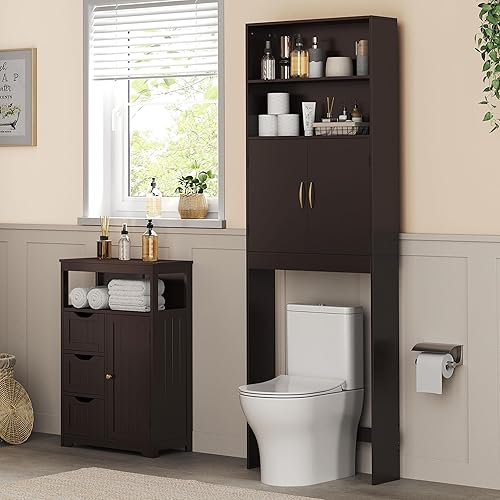 Miniatura 2 de Yaheetech Almacenamiento sobre el inodoro, organizador de baño más alto, gabinete de almacenamiento que ahorra espacio con estantes ajustables y