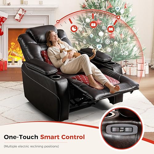 Miniatura 3 de ANJ Silla reclinable eléctrica con reposacabezas eléctrico ajustable, asiento de cine en casa de piel sintética, muebles reclinables con puertos