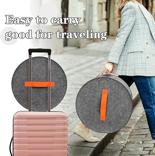 Miniatura 6 de Oversized Hat Storage Box for Women & Men19" D x 17" H Cowboy Hat Boxes with 1 Wood Hook Felt travel Round Hat Organizer Box with Dustproof Lid