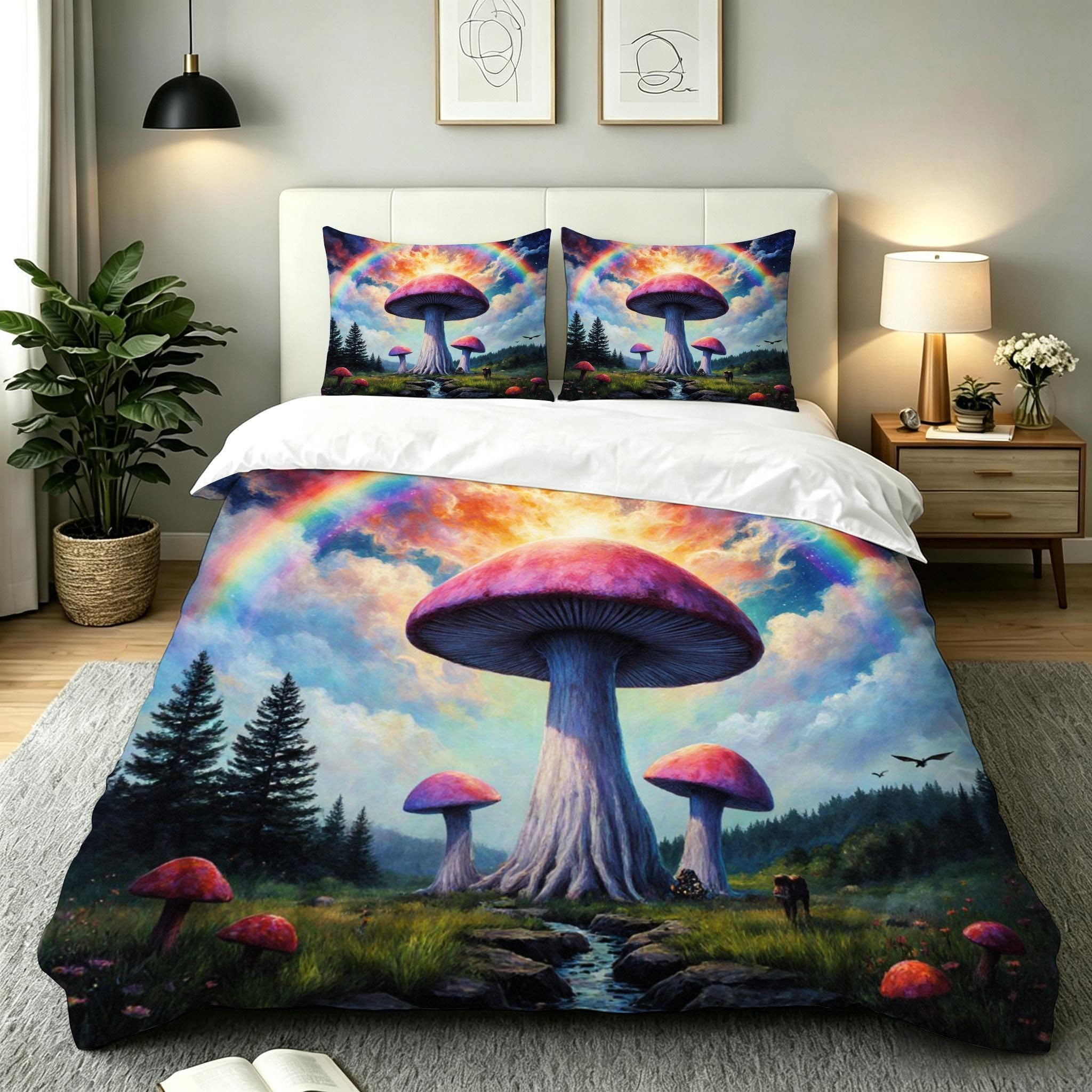 Parure de couette 220x240 champignon magique pour créer un cocon bohème et coloré