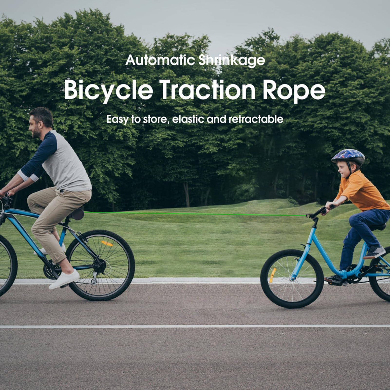 Traino bici bambino,Rimorchio bici bambini,Sistema di traino retrattile per bambini/adulti, Viene fornito con un guinzaglio in gomma super resistente e leggero da 2,6 m
