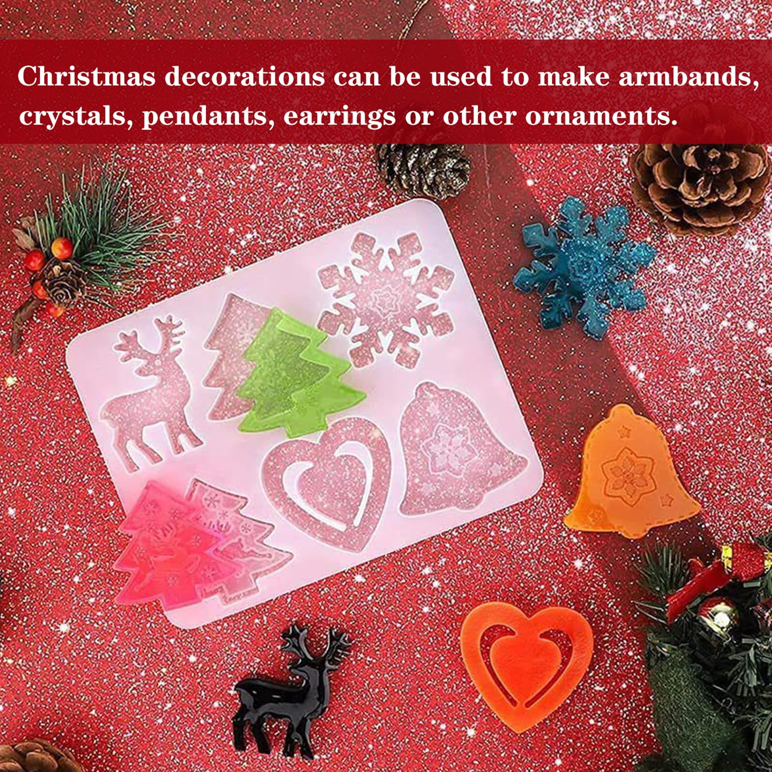 2 Stampi In Silicone Per Resina Epossidica Natalizia - 12 Forme Diverse Con Foro, Per Decorazioni Fai Da Te
