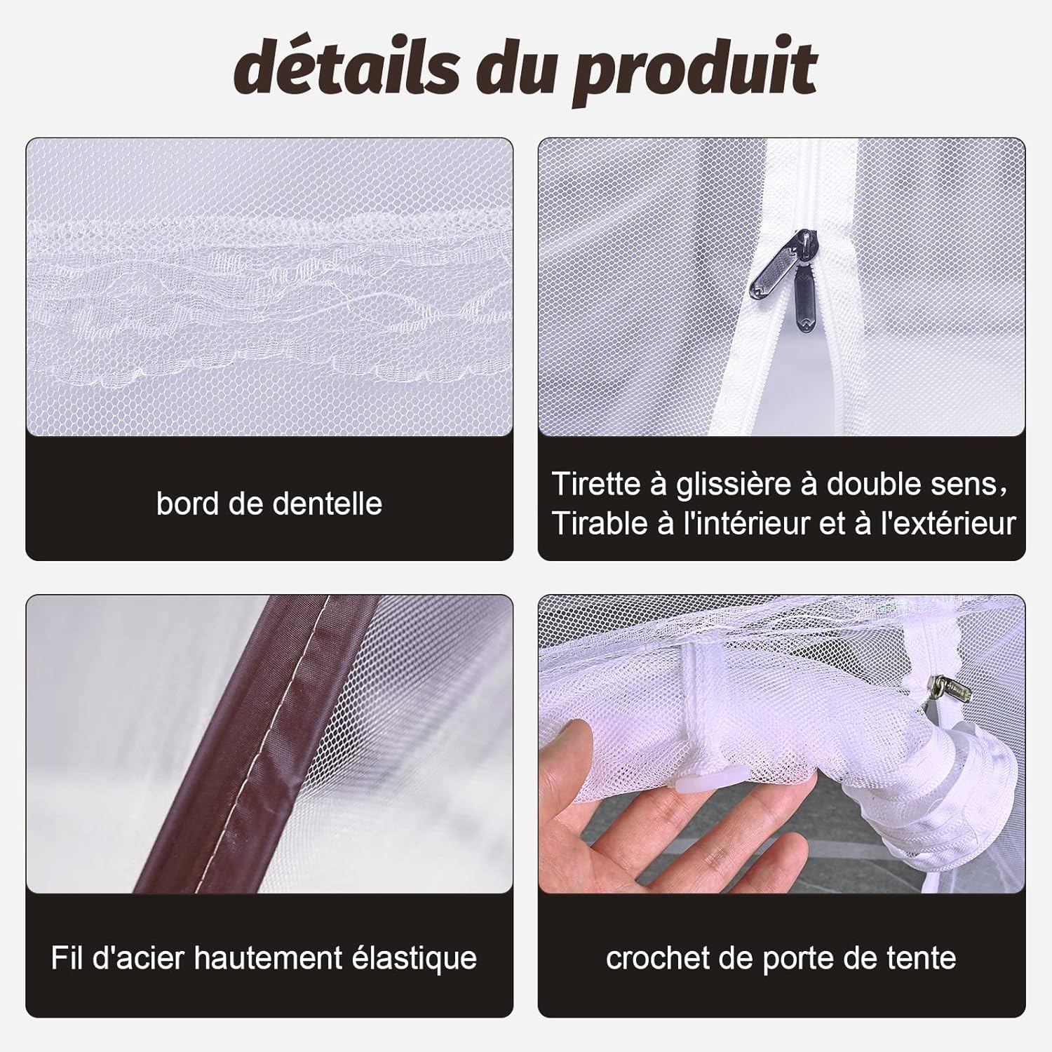 Faburo Moustiquaire de Lit Pliable 1,5m x 2m x 1,5m, Dôme Portable avec Double Fermeture Éclair, Tente Anti-Moustiques pour Camping et Voyage